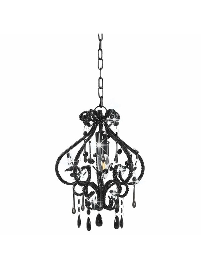 Ceiling light with crystals, black, round, E14 bulb 1