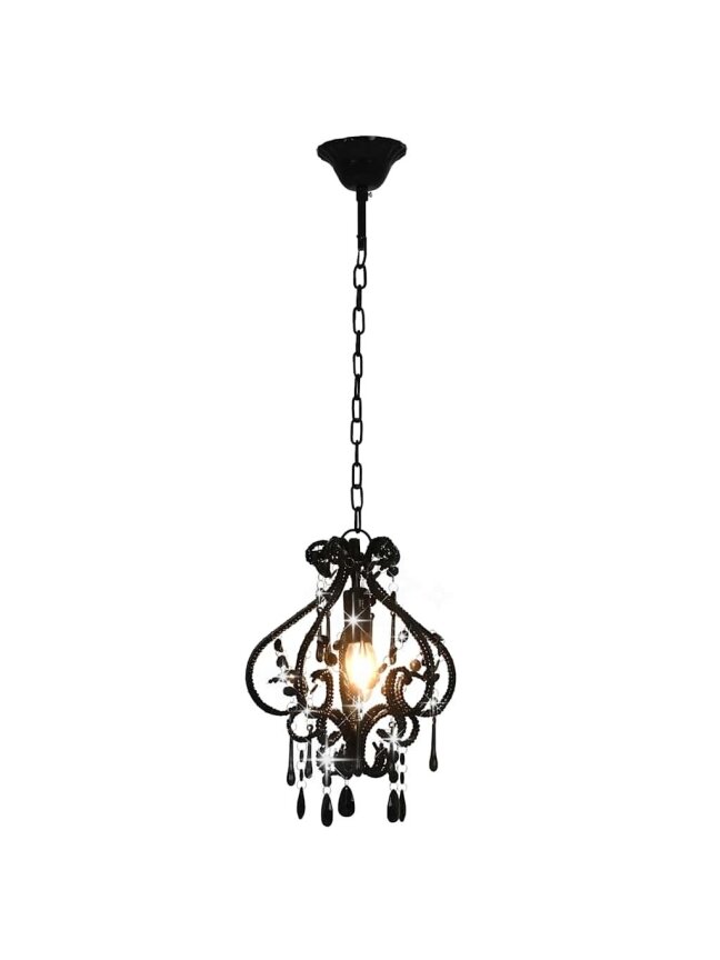Ceiling light with crystals, black, round, E14 bulb 2