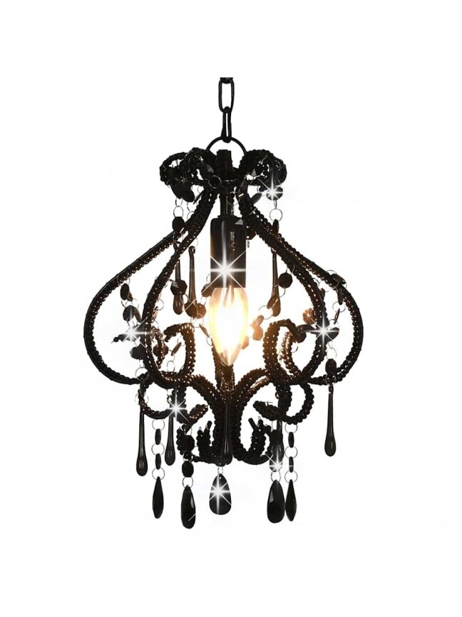 Ceiling light with crystals, black, round, E14 bulb