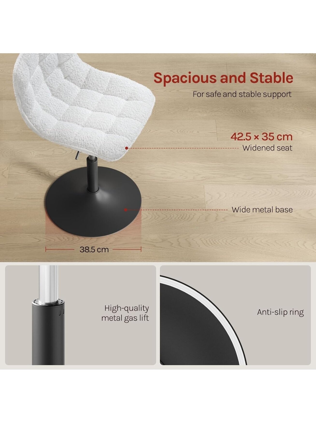 Vanity Stool, 360° Swivel, Low Bar Stool 2