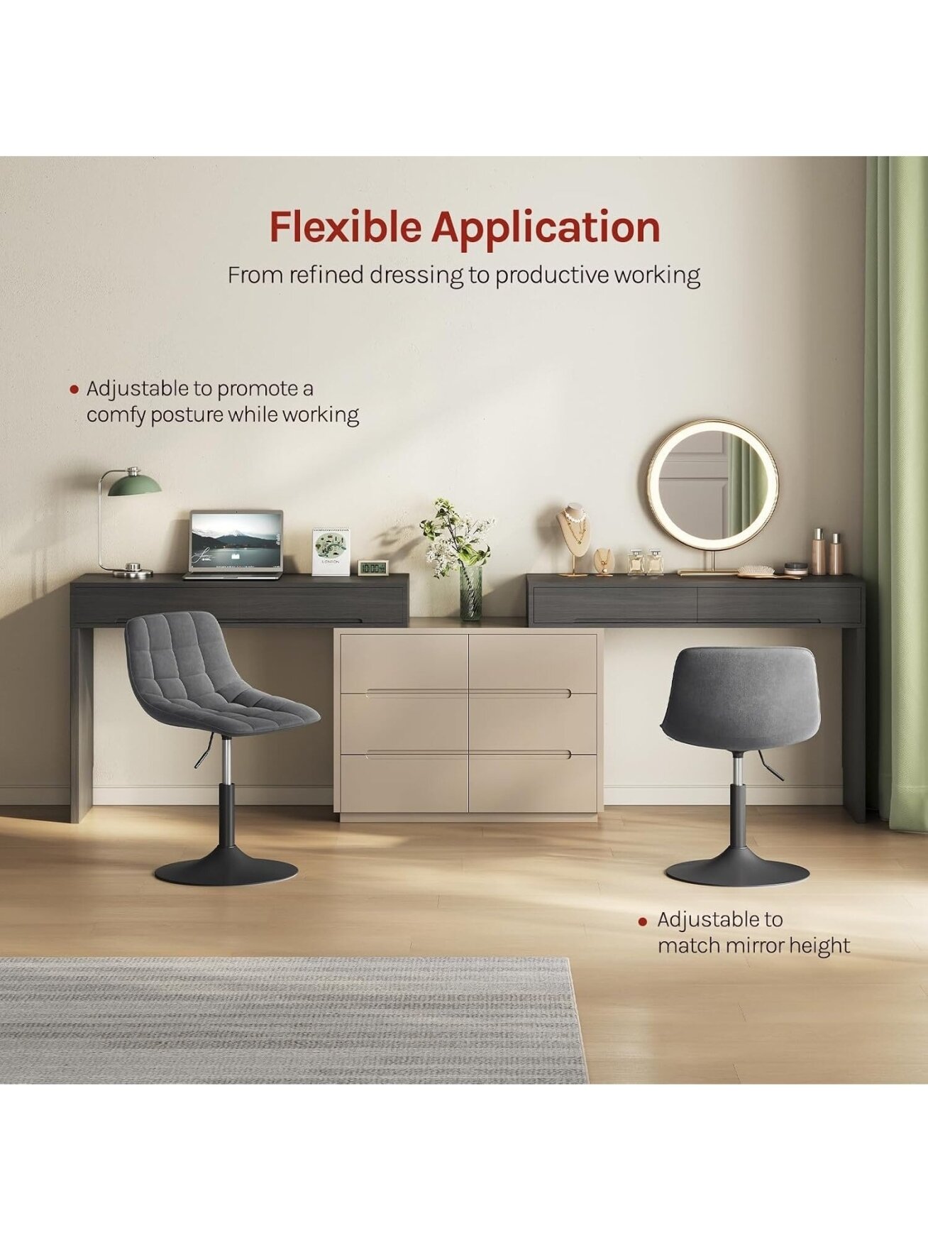 Vanity Stool, 360° Swivel, Low Bar Stool 5