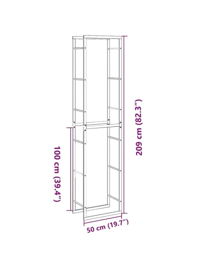 Küttepuude riiul, must, 50×30×209 cm, teras 11