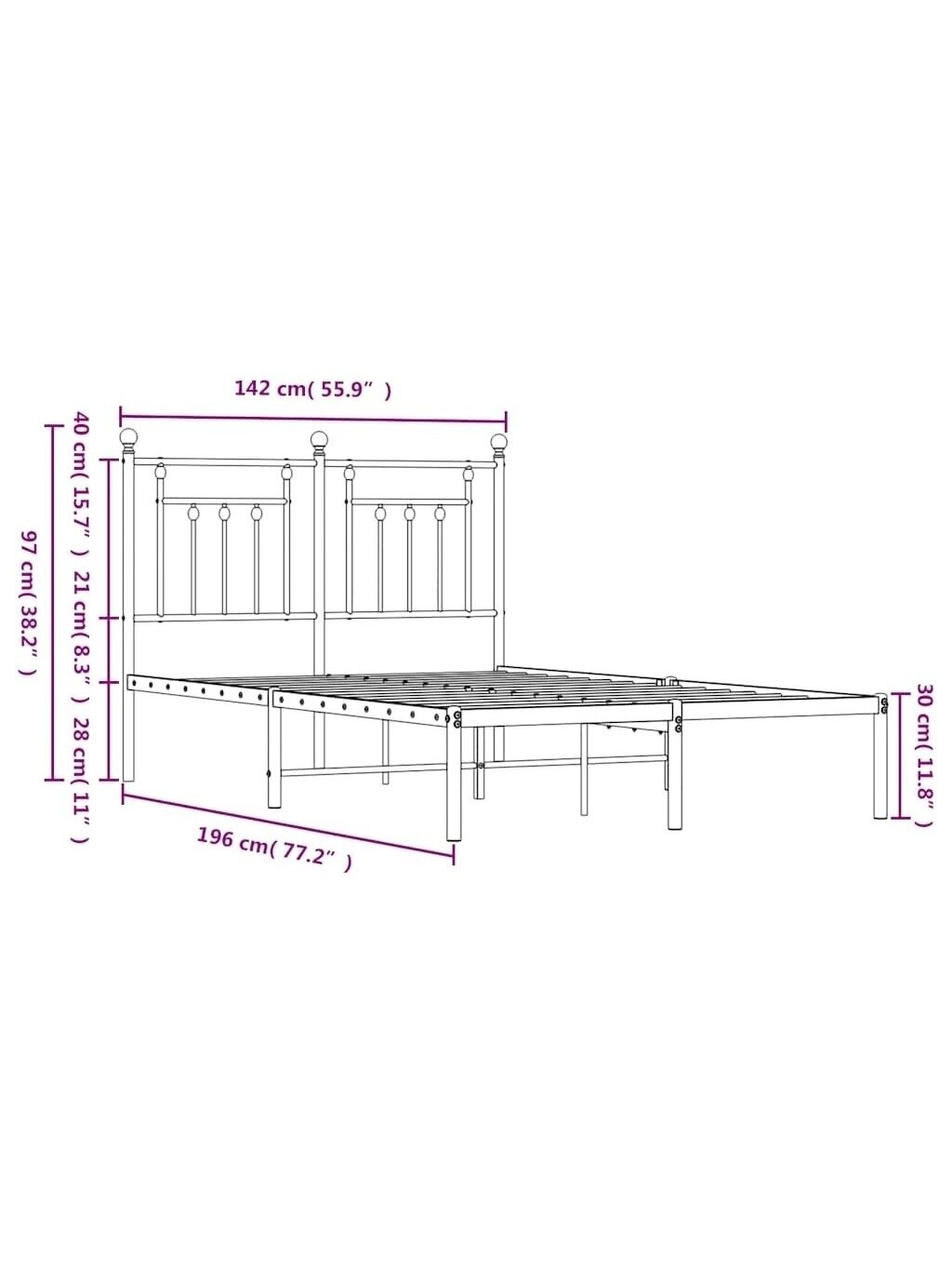 Metal bed frame with headboard, white, 135×190 cm 7