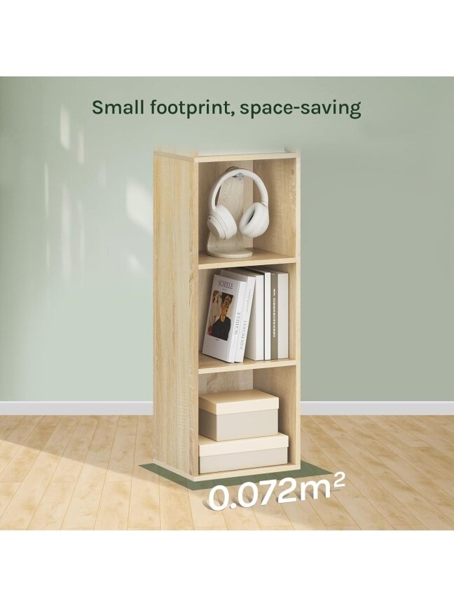Wooden bookcase, oak finish, with 6 storage compartments. 5