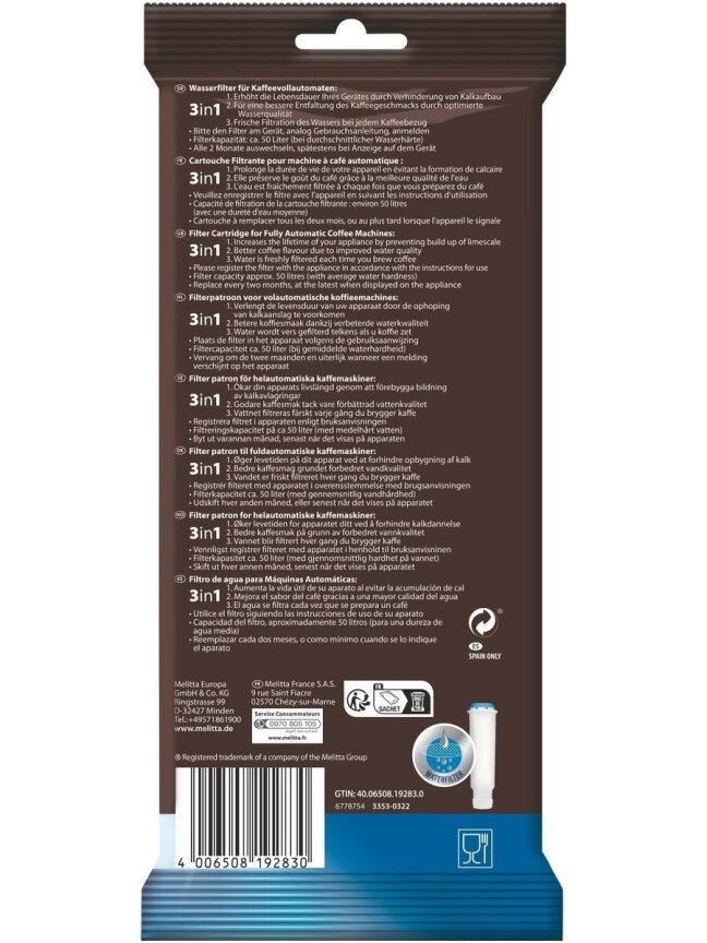 Melitta Claris Water Filter for Semi-Automatic Espresso Machines 1