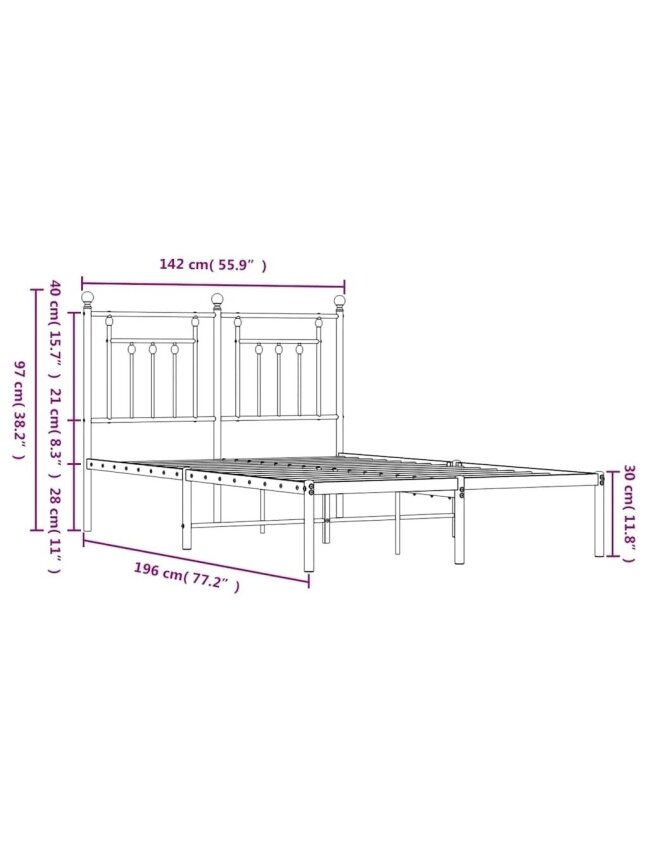 Metal bed frame with headboard, white, 135×190 cm 7