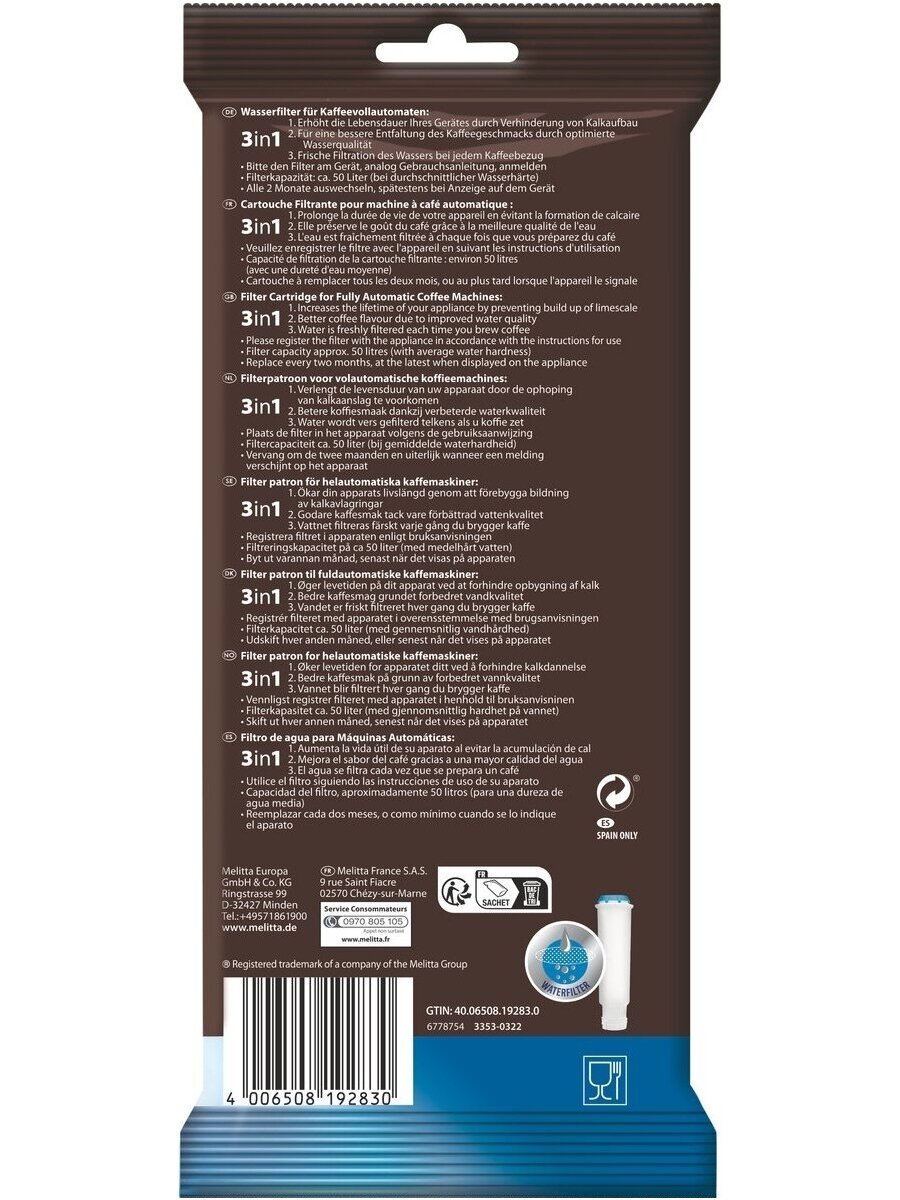 Melitta Claris Water Filter for Semi-Automatic Espresso Machines 1