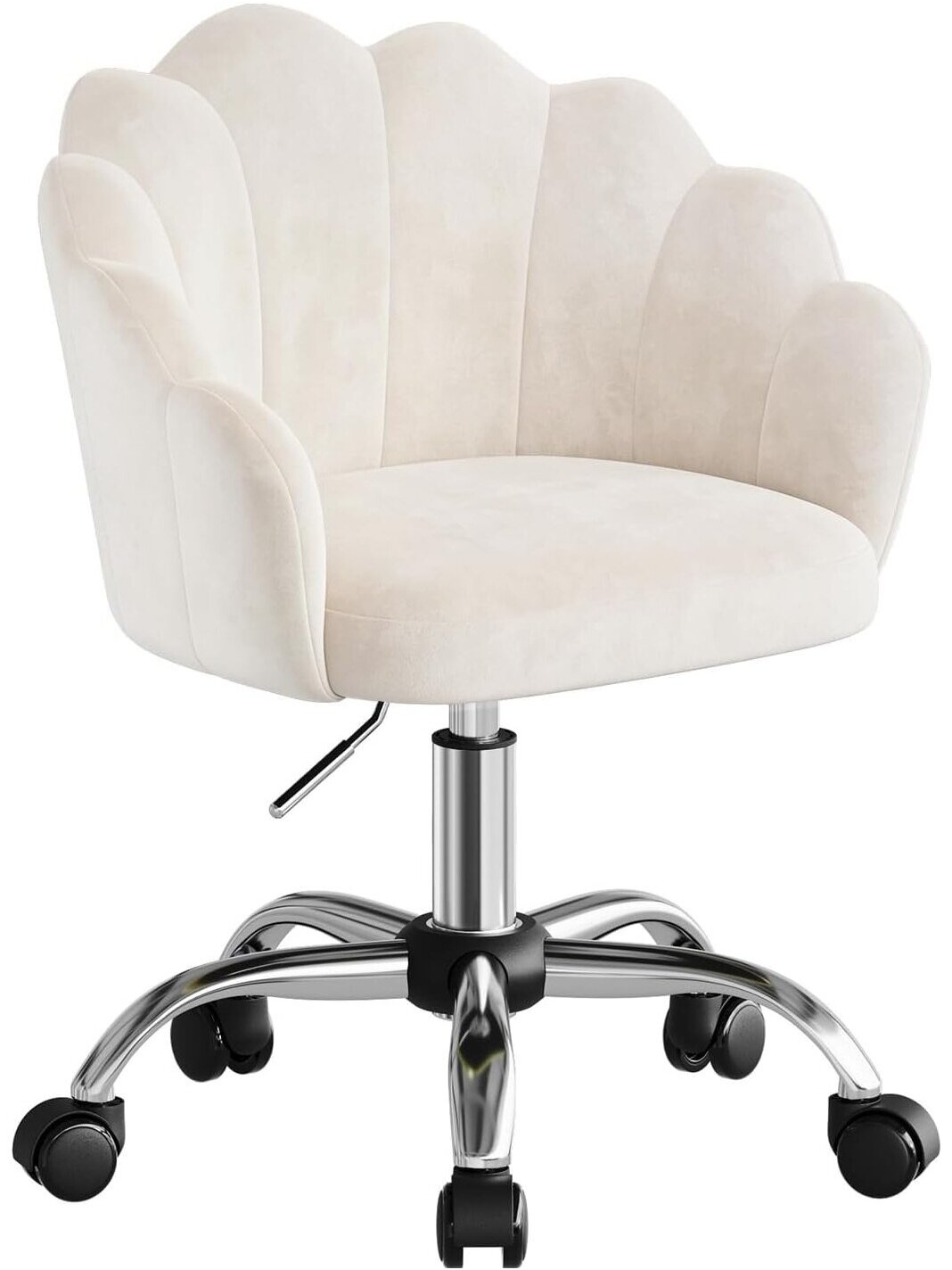 Cosmetic Chair, Ergonomic Velvet Chair with Petal-Shaped Backrest, Swivel Chair with Casters, Height Adjustable, Metal Frame 8