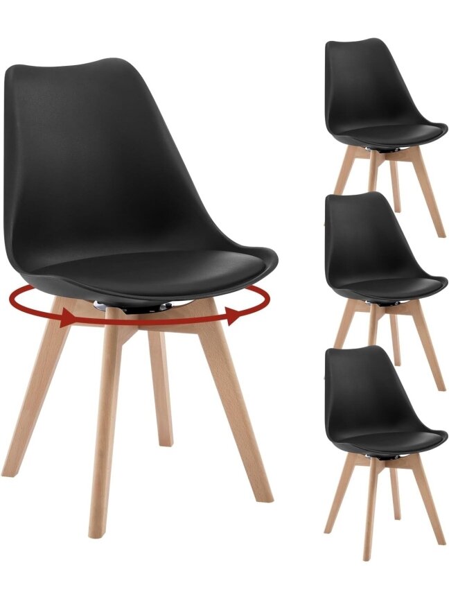 Söögitoolide komplekt, 4 tk, 360° pöörlevad, kunstnahast polster, täispuidust jalad. 12