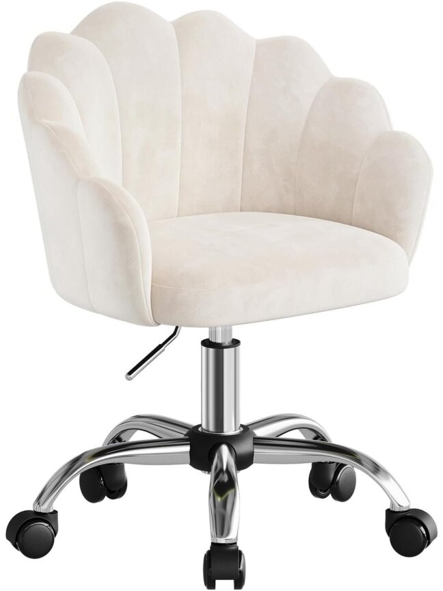 Cosmetic Chair, Ergonomic Velvet Chair with Petal-Shaped Backrest, Swivel Chair with Casters, Height Adjustable, Metal Frame 8 Cosmetic Chair, Ergonomic Velvet Chair with Petal-Shaped Backrest, Swivel Chair with Casters, Height Adjustable, Metal Frame 8