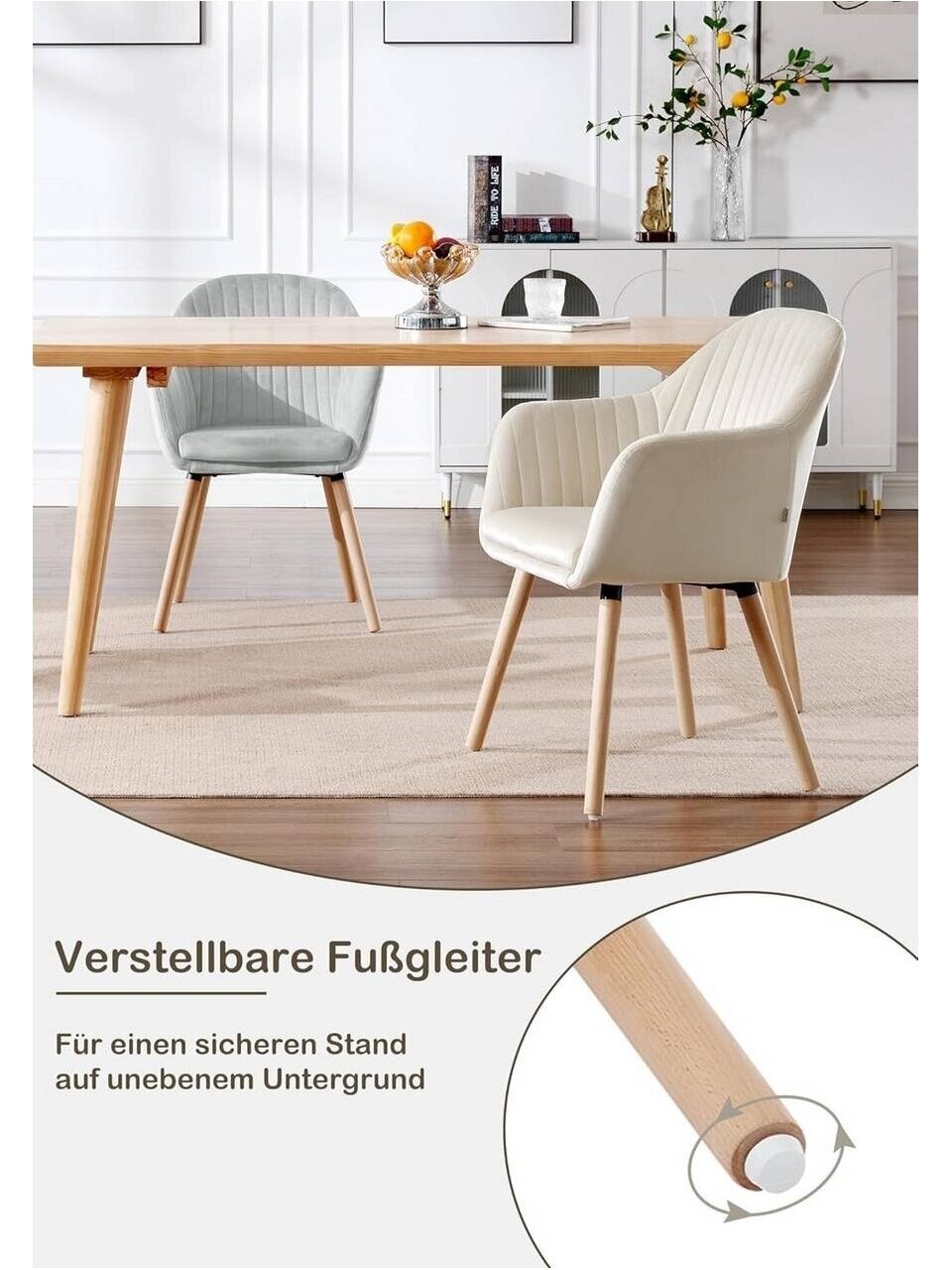 Polsterdatud söögitool, elutoa tool käetugedega, sametkattega, täispuidust jalad 8