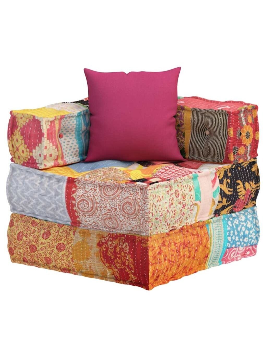 Modułowy puf z poduszką, tkanina patchwork 5