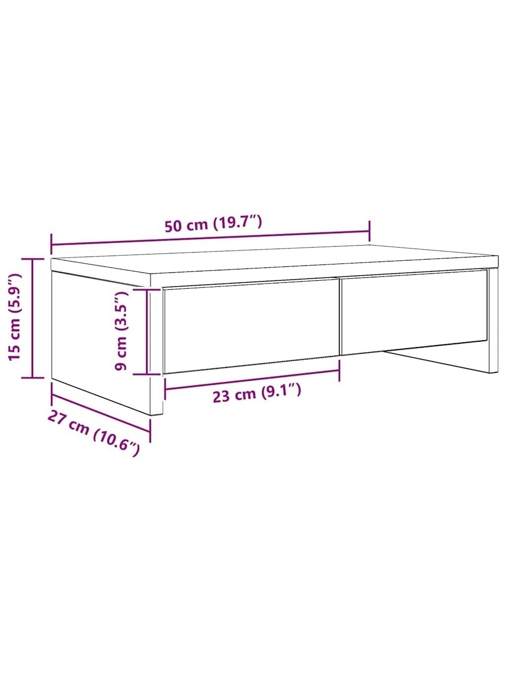 Monitoriaus stovas su stalčiais, 50x27x15 cm, ąžuolo imitacijos Artisan spalvos, inžinerinė mediena 9