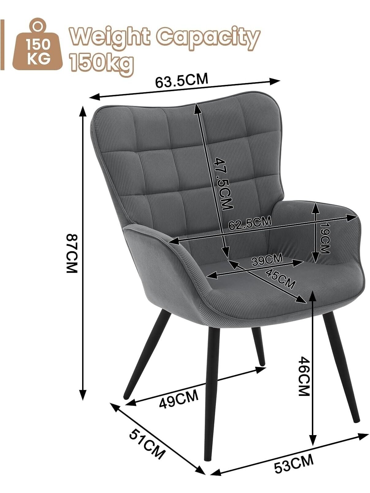Modern Relaxation Armchair | For TV, Reading & Living Room, with Reclining Arms and Metal Legs 6