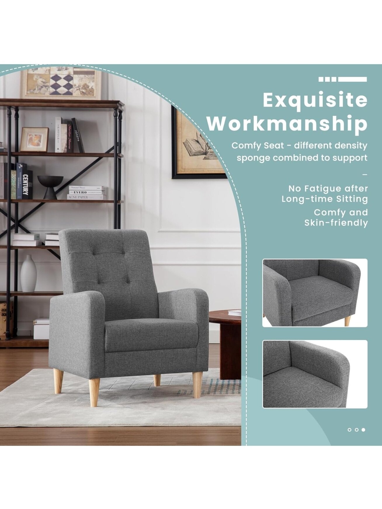 Modern Relaxation Chair – Linen Upholstery, Dark Grey 2