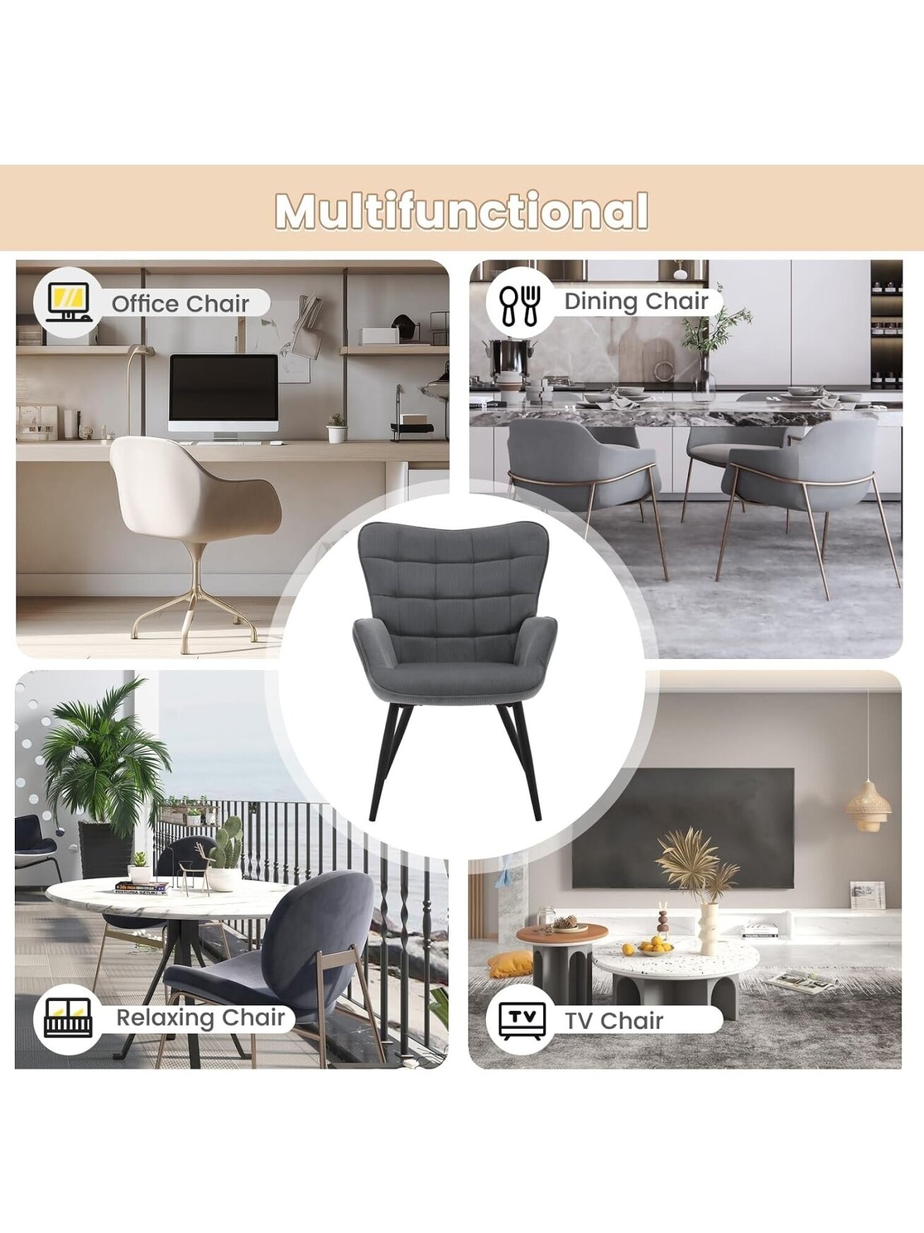 Modern Relaxation Armchair | For TV, Reading & Living Room, with Reclining Arms and Metal Legs 3
