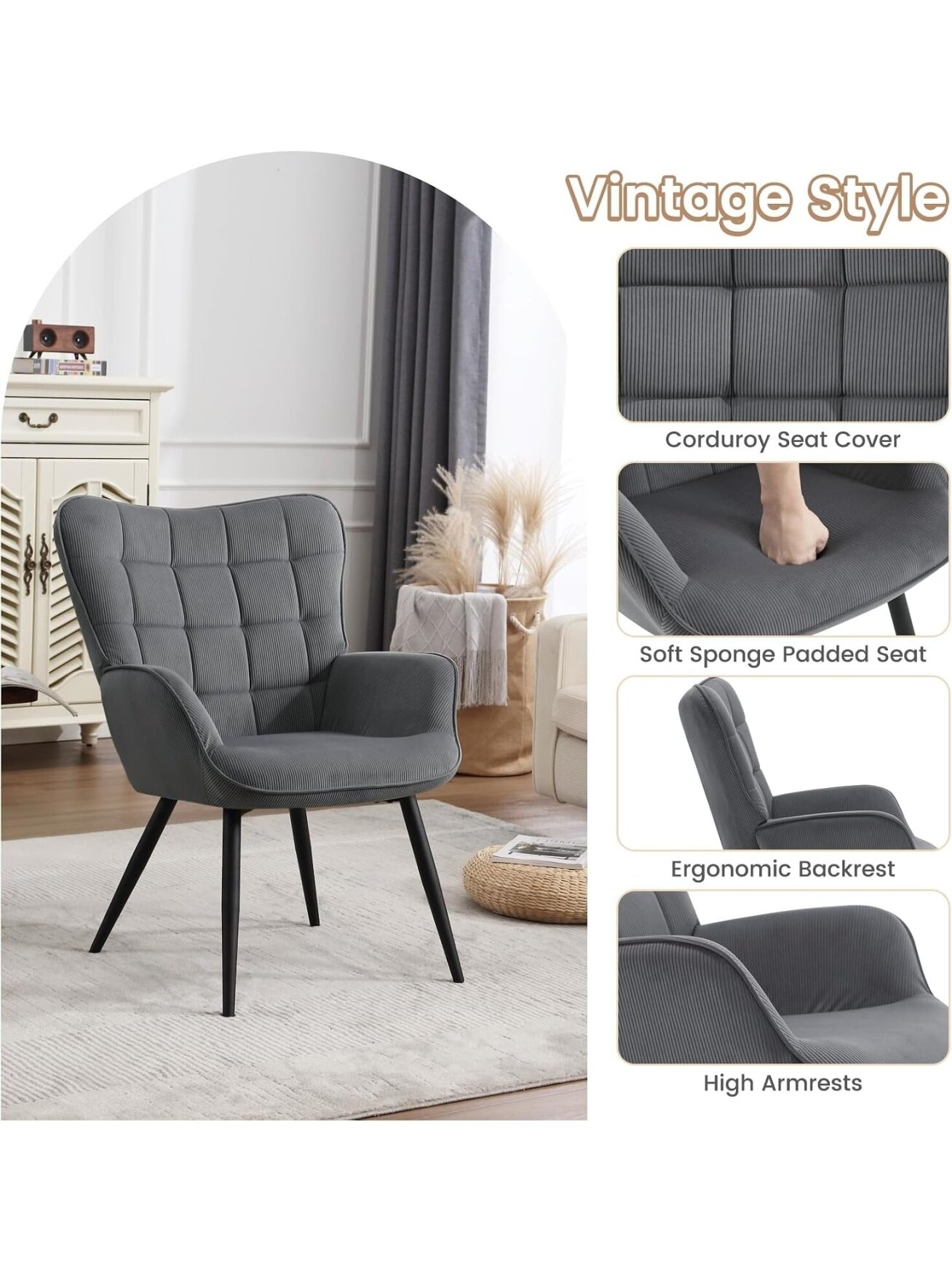Modern Relaxation Armchair | For TV, Reading & Living Room, with Reclining Arms and Metal Legs