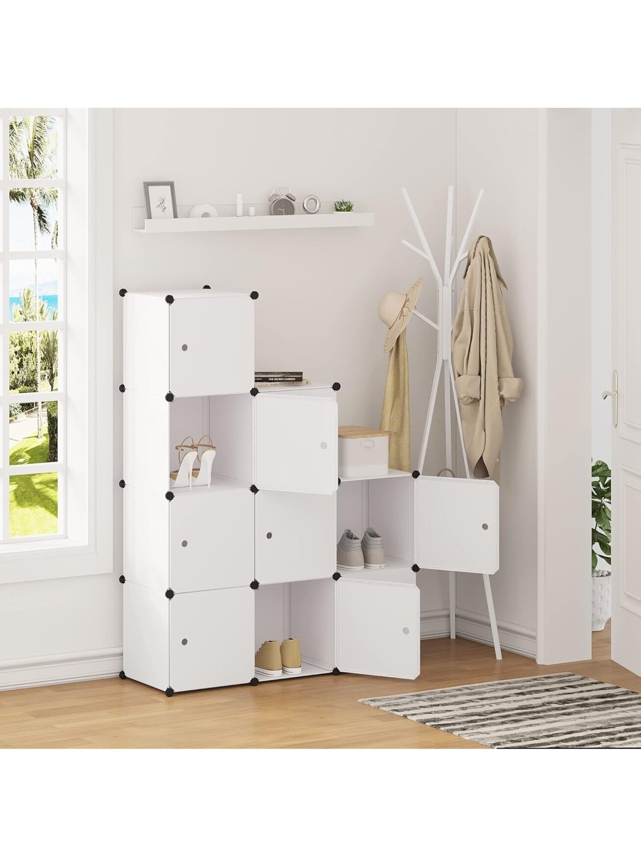 Modular plastic cabinet with doors, 9-cube DIY design, white color Modular plastic cabinet with doors, 9-cube DIY design, white color