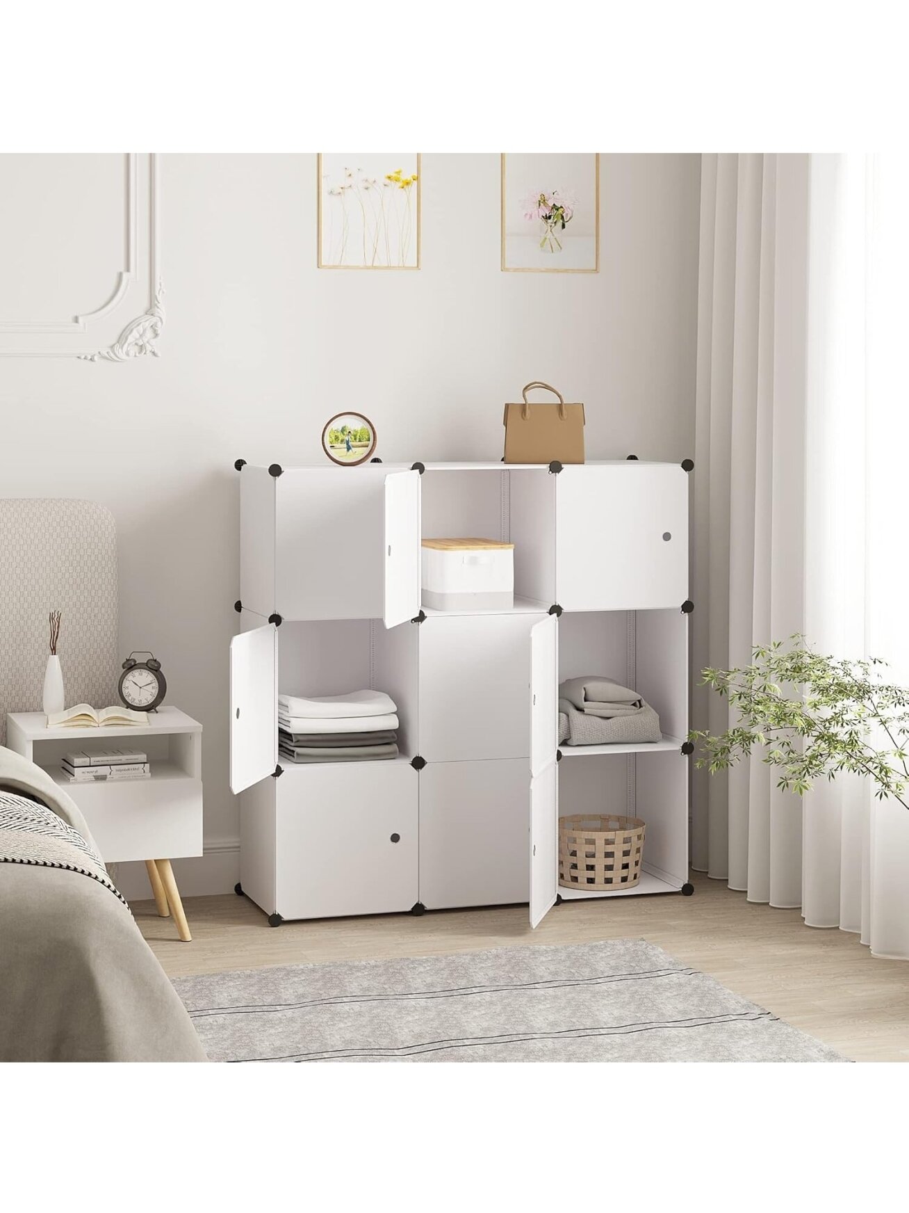 Modular plastic cabinet with doors, 9-cube DIY design, white color 1 Modular plastic cabinet with doors, 9-cube DIY design, white color 1