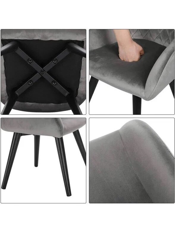 Modern children’s chair with grey upholstered armrests and black metal legs 2 Modern children’s chair with grey upholstered armrests and black metal legs 2