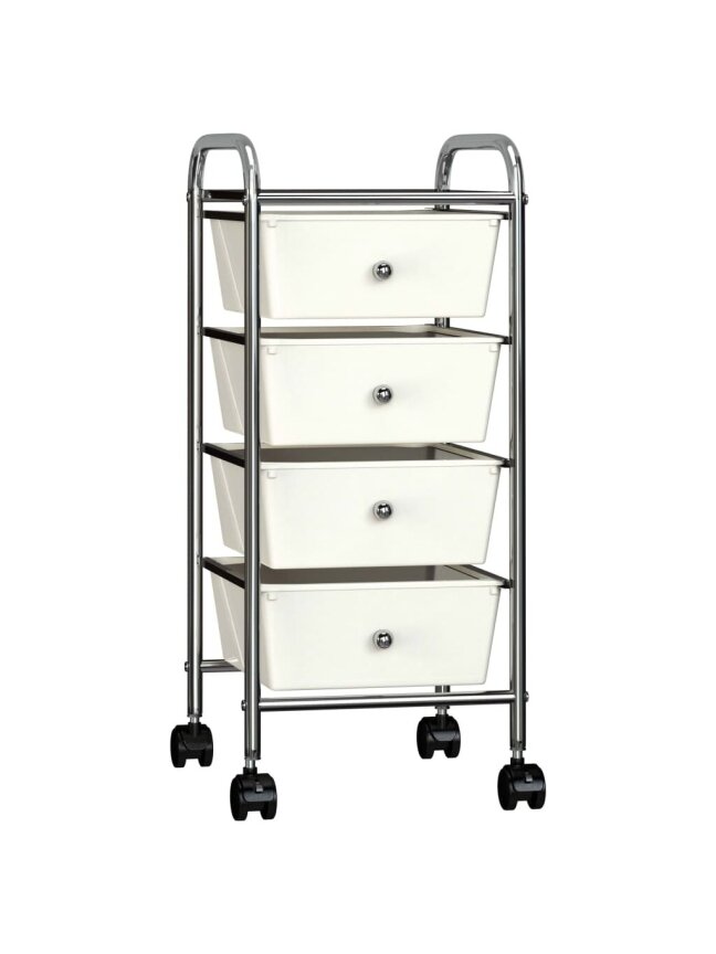 Mobile cart, 4 drawers, white color, plastic
