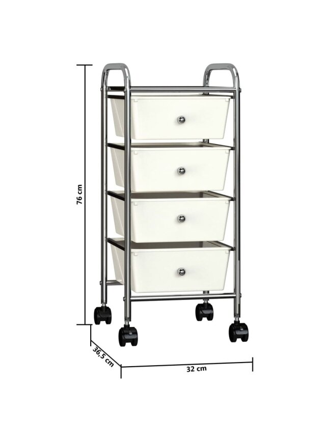 Mobile cart, 4 drawers, white color, plastic 7