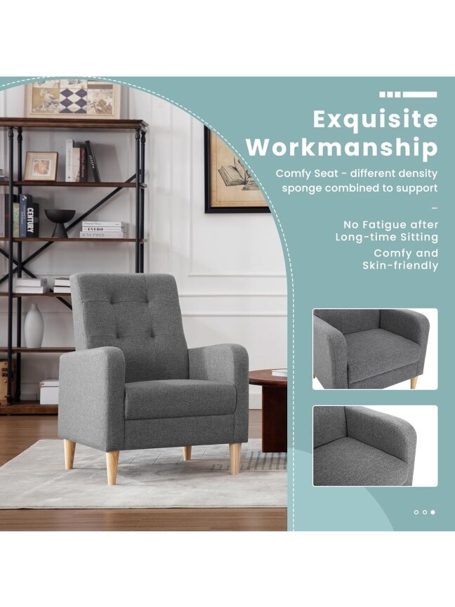 Modern Relaxation Chair – Linen Upholstery, Dark Grey 2