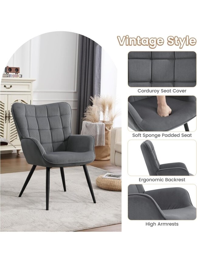 Modern Relaxation Armchair | For TV, Reading & Living Room, with Reclining Arms and Metal Legs
