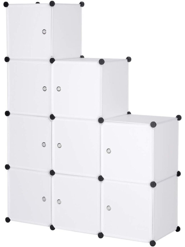 Modular plastic cabinet with doors, 9-cube DIY design, white color 3