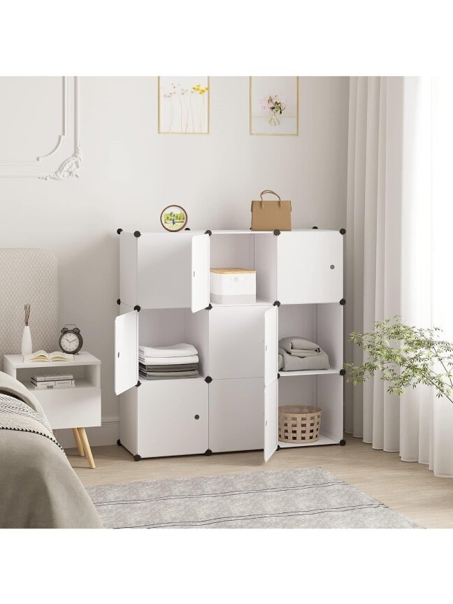 Modular plastic cabinet with doors, 9-cube DIY design, white color 1 Modular plastic cabinet with doors, 9-cube DIY design, white color 1