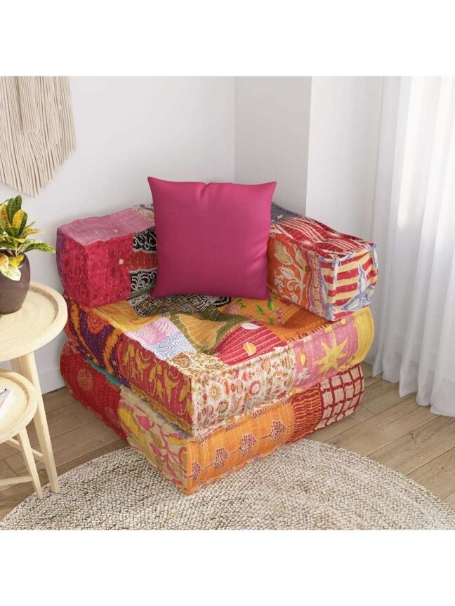 Modułowy puf z poduszką, tkanina patchwork 1