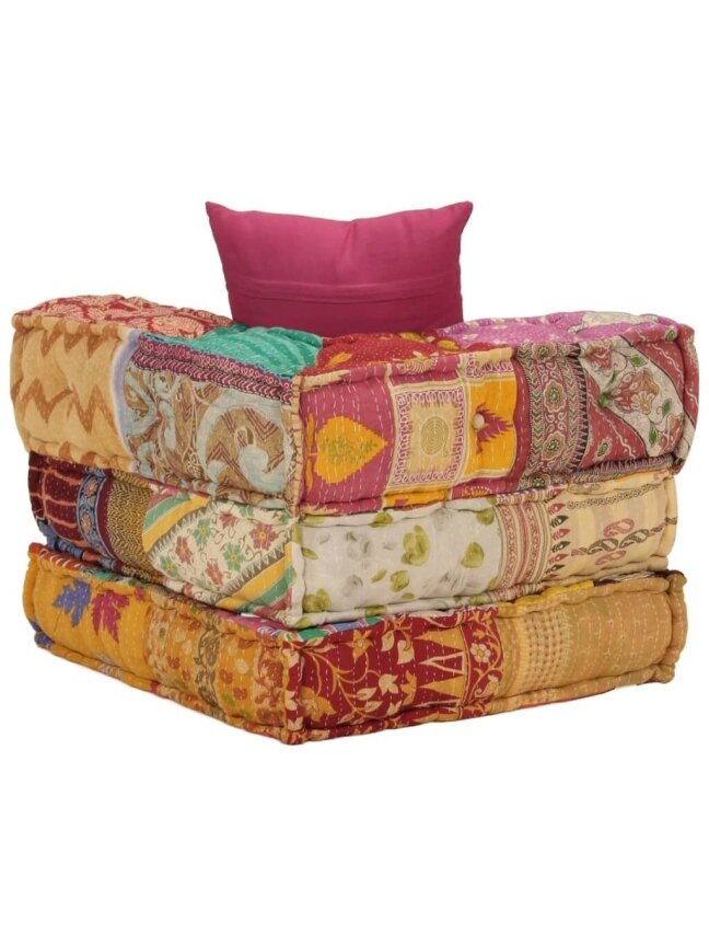 Modułowy puf z poduszką, tkanina patchwork 3