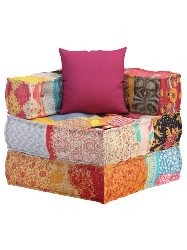 Modułowy puf z poduszką, tkanina patchwork 5