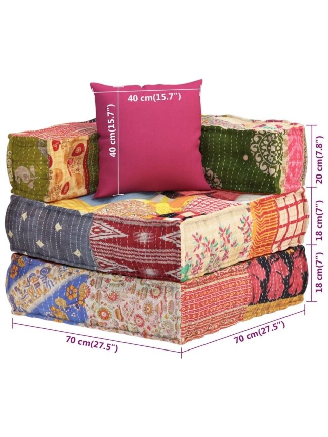 Modułowy puf z poduszką, tkanina patchwork 7