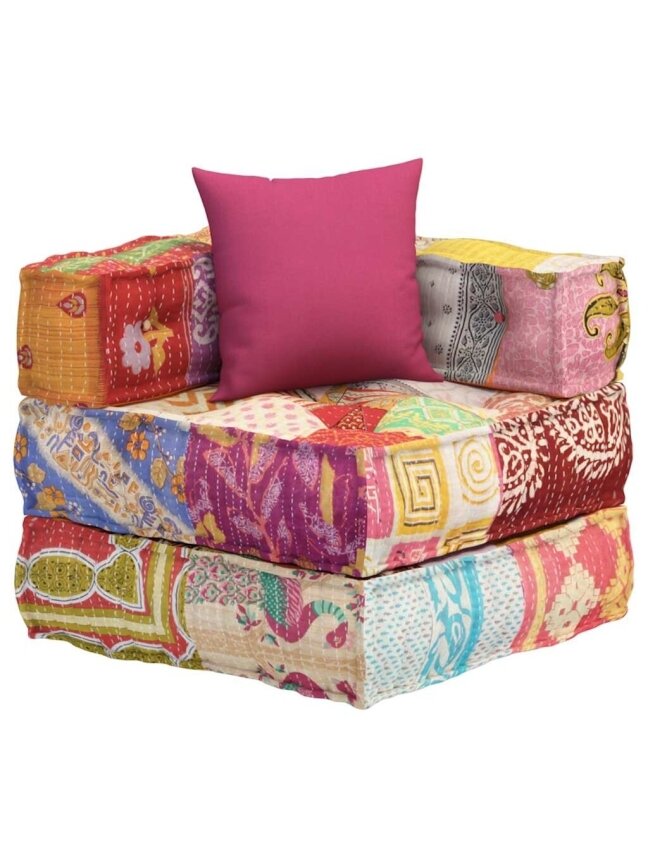 Modułowy puf z poduszką, tkanina patchwork 2