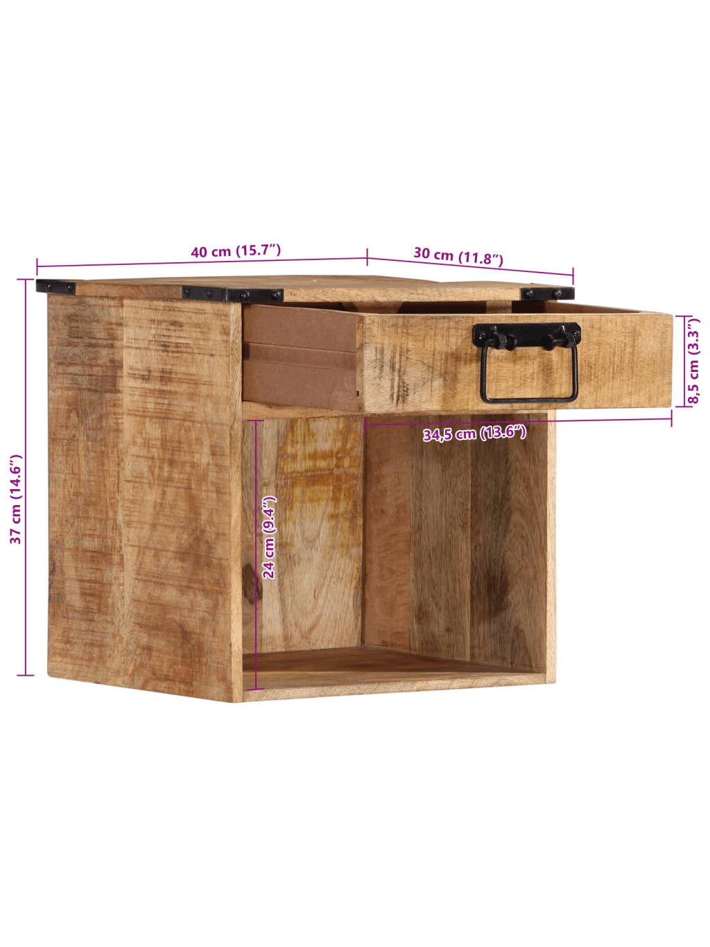 Nightstand, 40x30x37 cm, solid mango wood 5