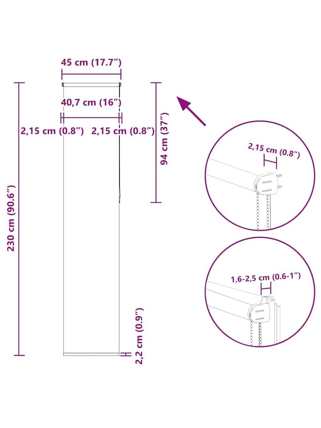 Naktinis roletas geltonos spalvos 45x230 cm audinio plotis 40,7cm 12