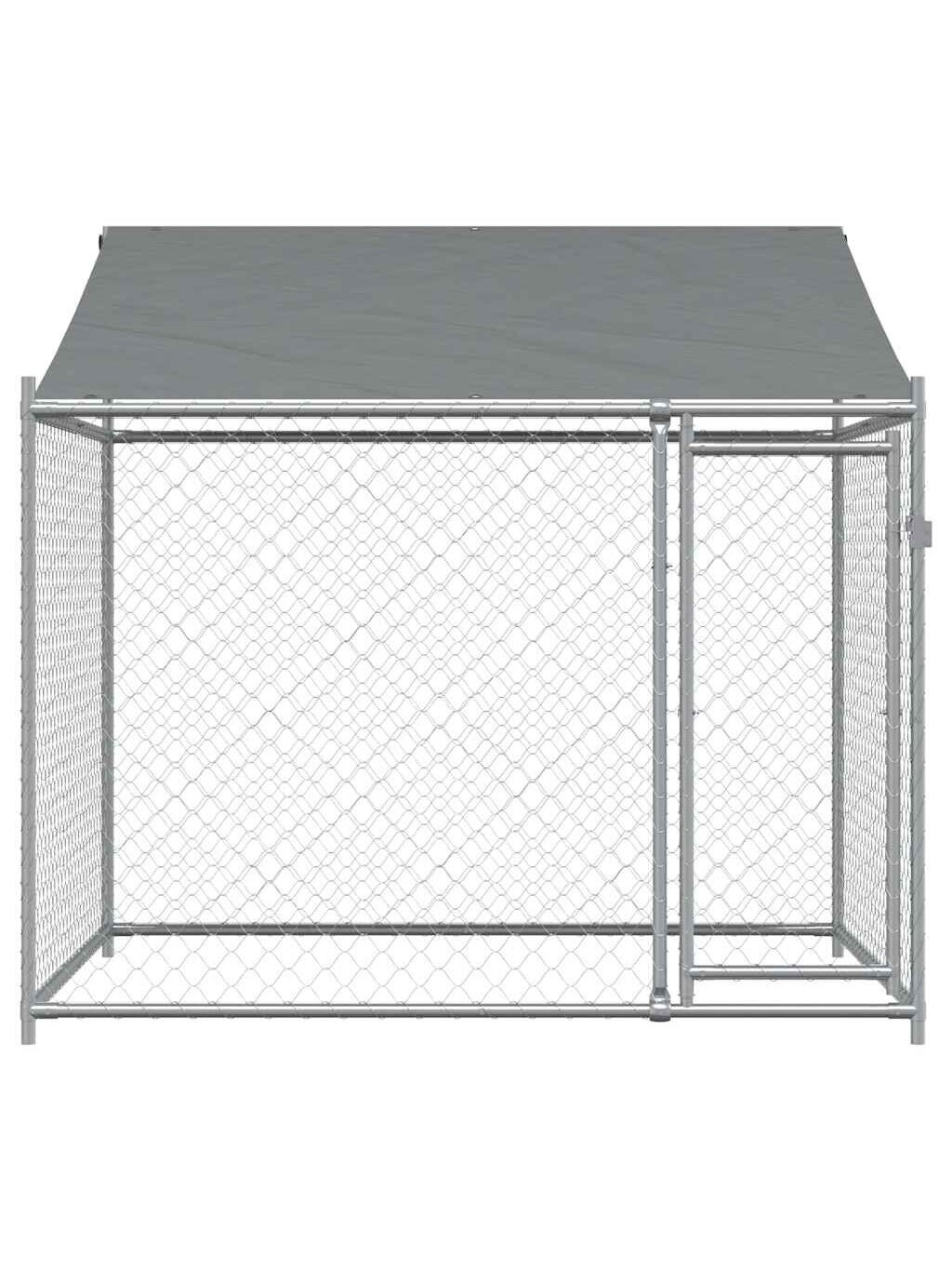 Narvas šunims su stogu ir durimis, pilkas, 2x2x2m, plienas 2