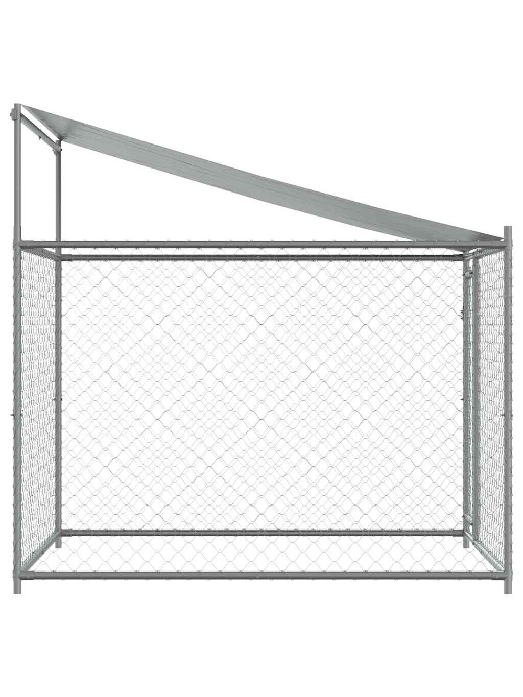 Narvas šunims su stogu ir durimis, pilkas, 2x2x2m, plienas 3