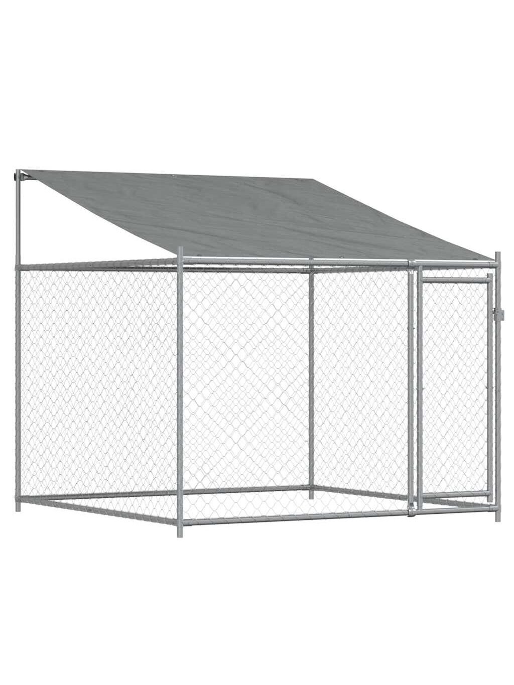 Narvas šunims su stogu ir durimis, pilkas, 2x2x2m, plienas 1
