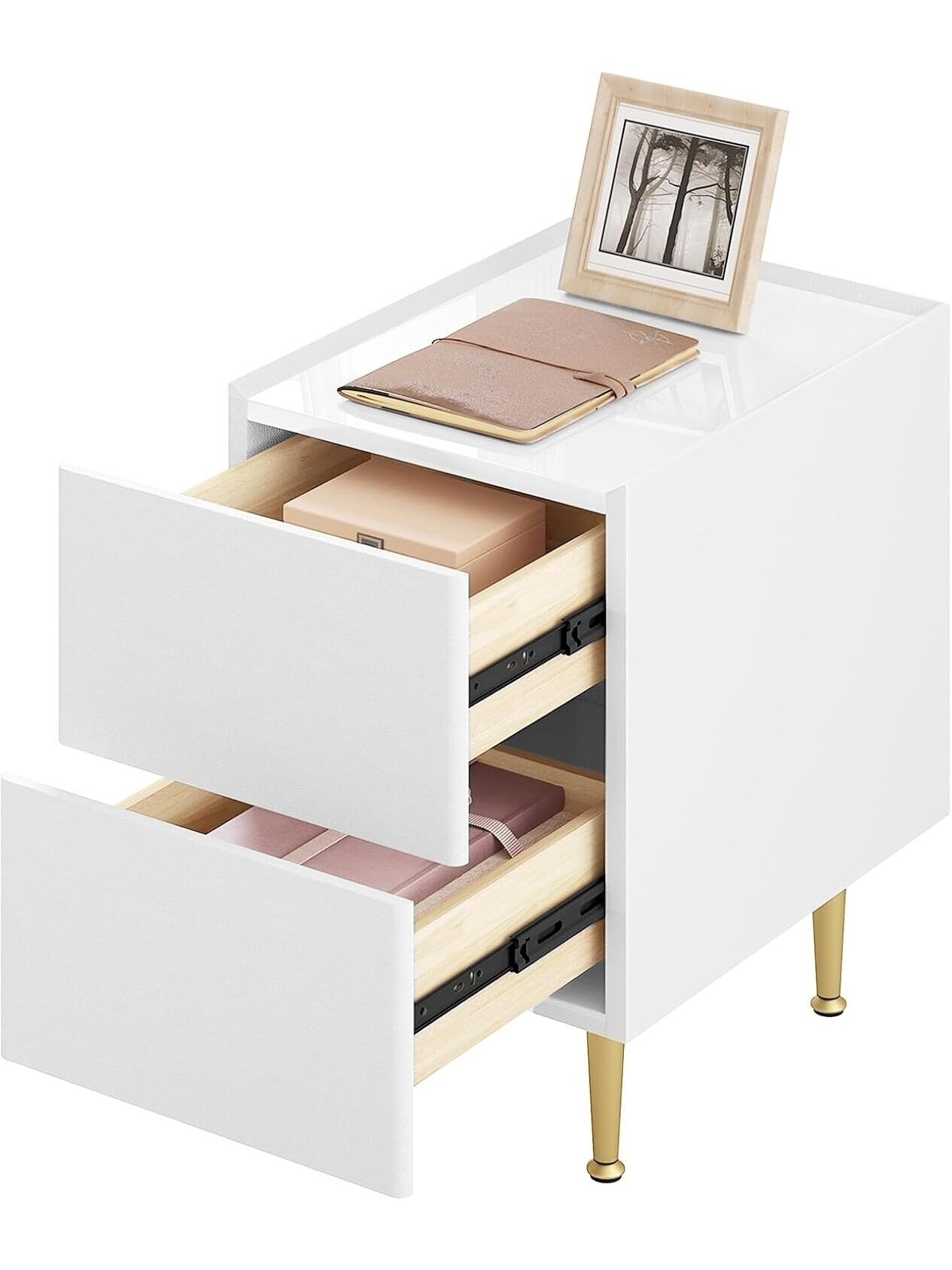 Bedside table with 2 drawers, glossy finish, 30 x 40 x 51 cm. 6