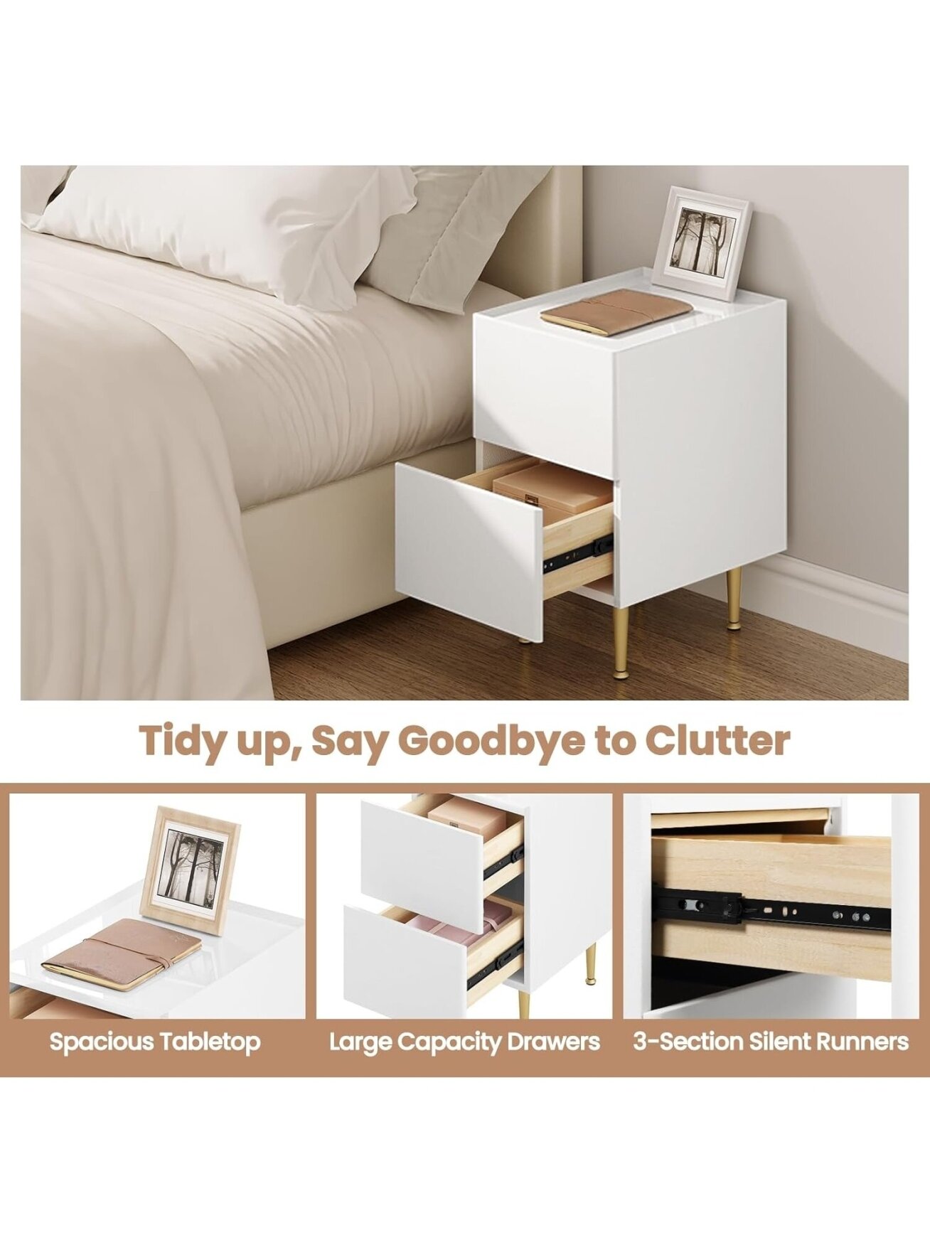 Bedside table with 2 drawers, glossy finish, 30 x 40 x 51 cm. 1