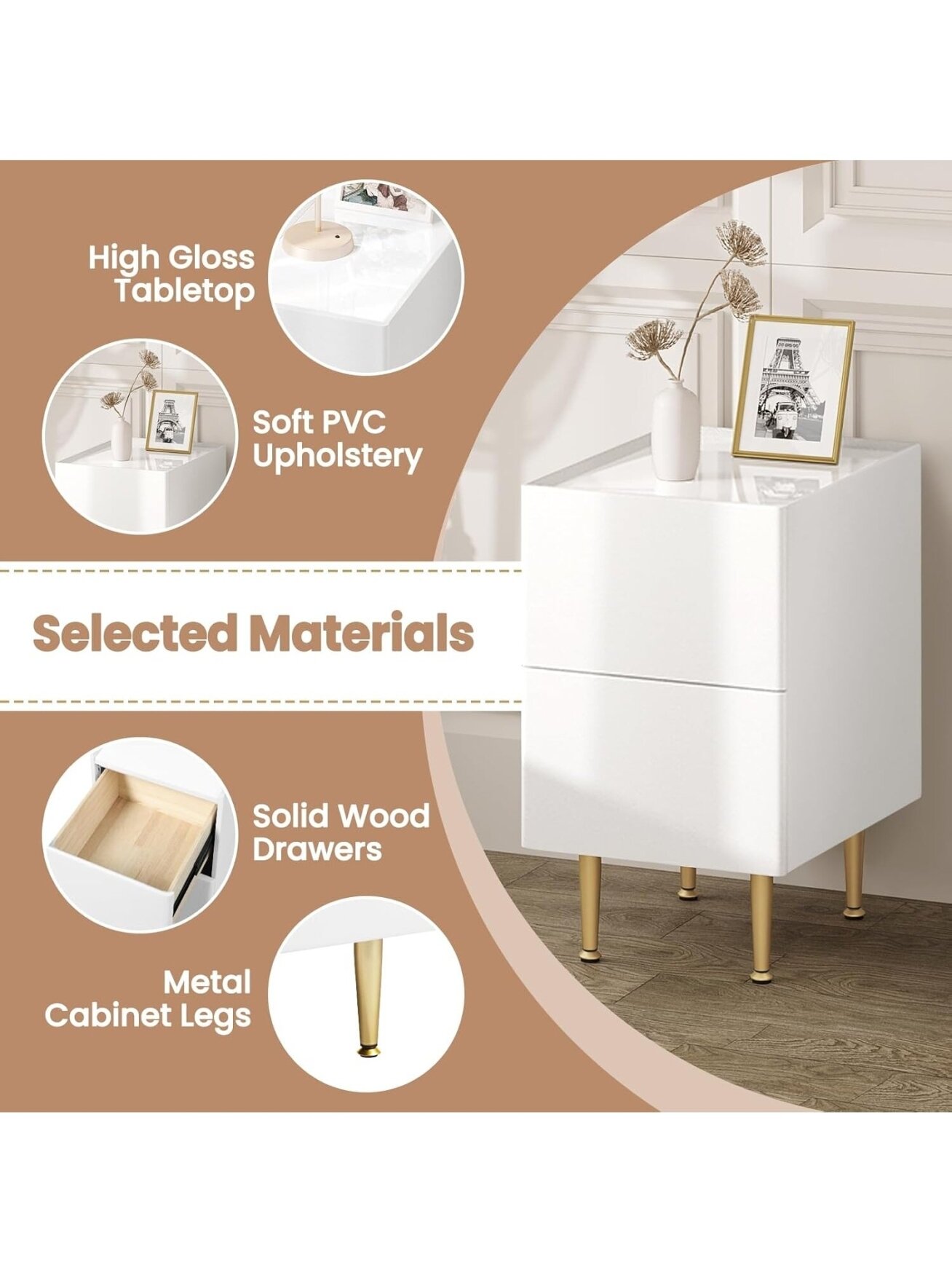 Bedside table with 2 drawers, glossy finish, 30 x 40 x 51 cm. 8 Bedside table with 2 drawers, glossy finish, 30 x 40 x 51 cm. 8