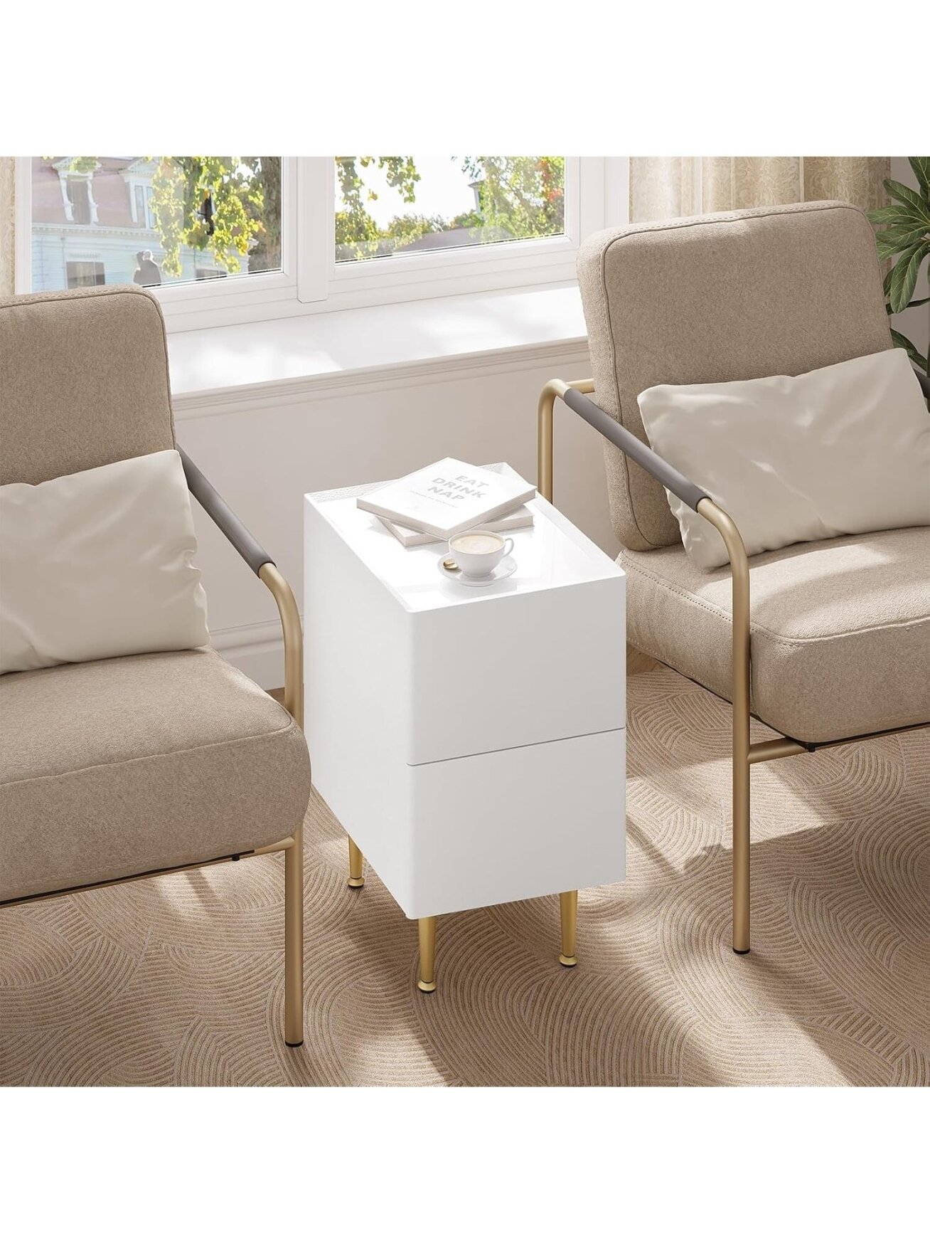 Bedside table with 2 drawers, glossy finish, 30 x 40 x 51 cm. 2