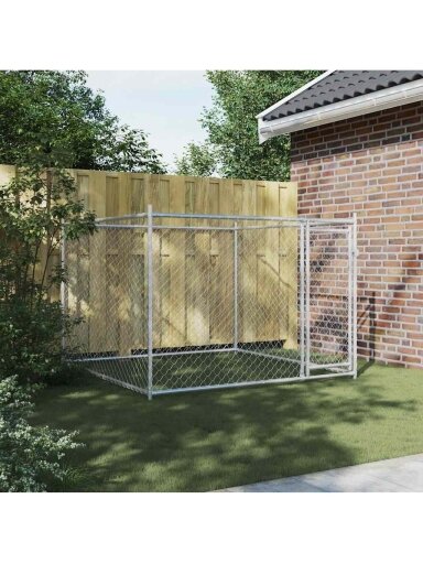 Kojec dla psa z drzwiami, szary, 2 x 2 x 1,5 m, stal