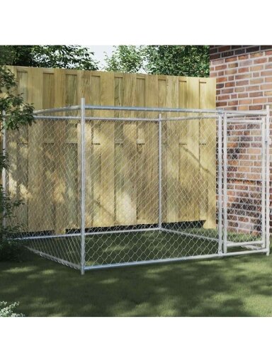 Kojec dla psa z drzwiami, szary, 2 x 2 x 1,5 m, stal