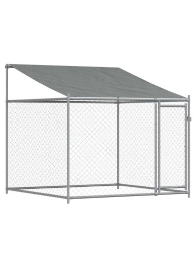 Kojec dla psa z dachem i drzwiami, szary, 2x2x2 m, stal