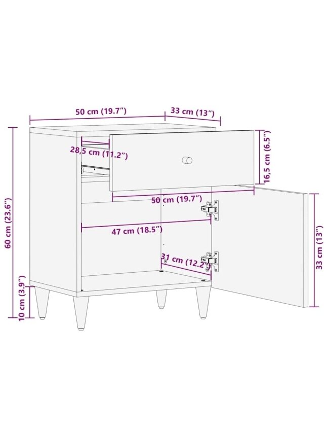 Bedside table, 50x33x60 cm, solid mango wood 10