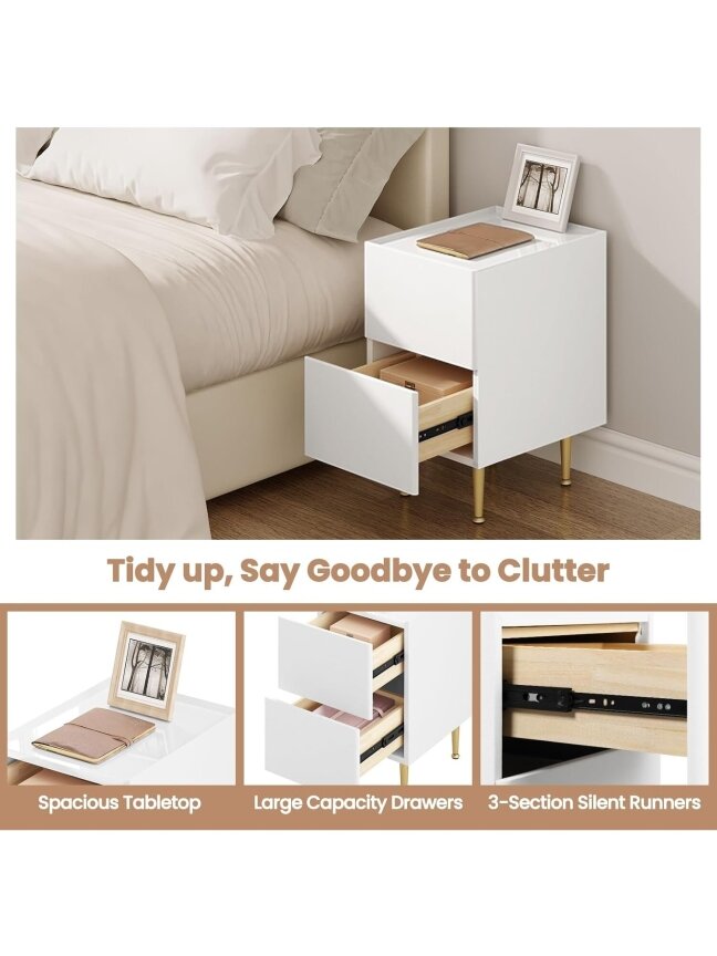Bedside table with 2 drawers, glossy finish, 30 x 40 x 51 cm. 1