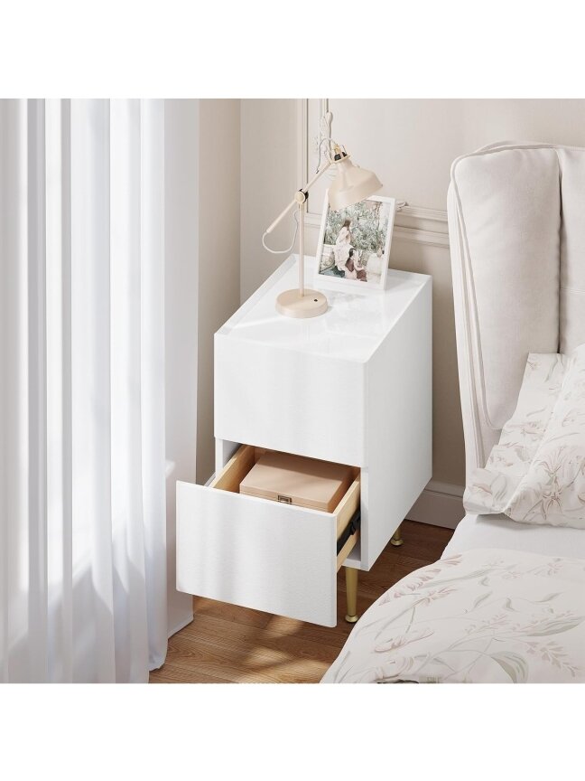 Bedside table with 2 drawers, glossy finish, 30 x 40 x 51 cm.